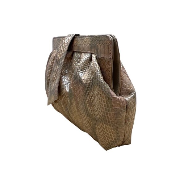 Vintage 80s J. Renee Beige Snake-Embossed Gold Accent Crossbody Clutch Bag Sz M - Picture 3 of 14